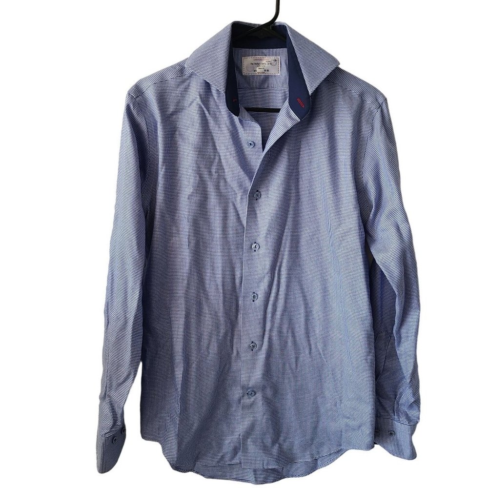 Lorenzo Uomo Blue White Button Up Dress Shirt Long Sleeze Men's Size 32-33